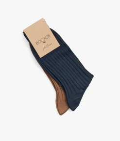 CHAUSSETTES ADELON MARINE ET COGNAC Homme Chaussettes