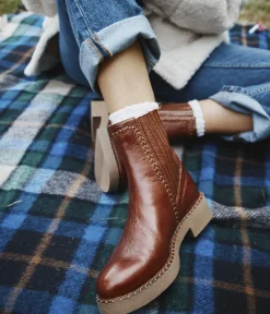 Clearance CHELSEA BOOTS SOLLENE COGNAC Femme Boots & Bottines