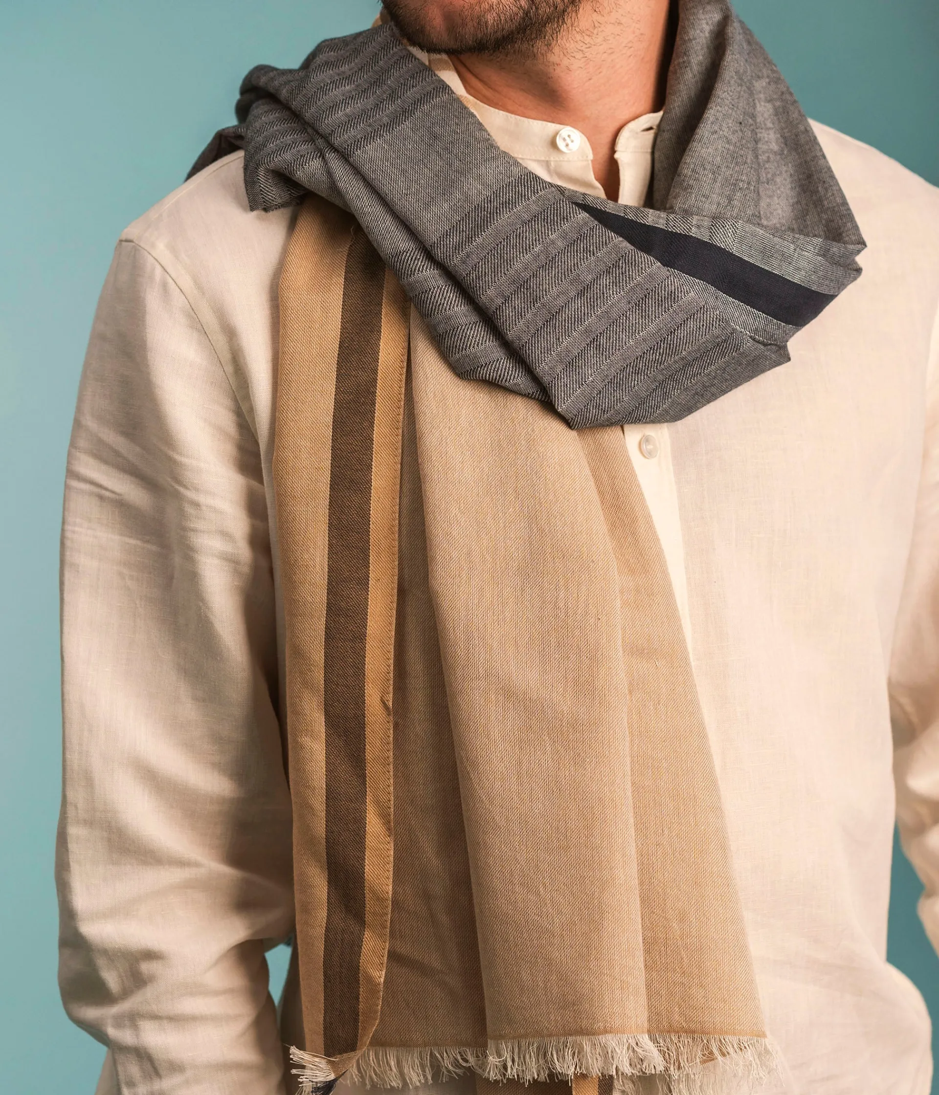 Best ECHARPE ROMARIO BLEU ET BEIGE Homme Foulards